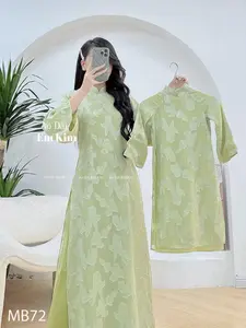 Mommy Daughter Green Tơ Flowers MB72 | Ao Dai for Women| Lunar New Year | Ao Dai Viet Nam