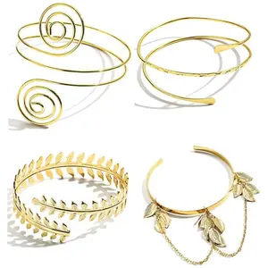 4 pack Gold Arm Cuff Jewelry Adjustable Coil Swirl Armlet ArmBand Women Arm Bracelet Upper Arm Cuff Bangle