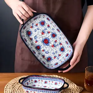 0.8QT / 2QT Ceramic Casserole Dishes for Oven, Hand-painted Polish Pottery Baking Dish Set of 2, Porcelain Casserole Dishes with Handles, Baking Pan Lasagna Pan, Ideal Gift for Family/Friend