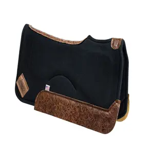 Impact Gel Contour Classic Saddle Pad- with Vintage Floral Wear Leather 30x30 Color Black Thickness 1 inch