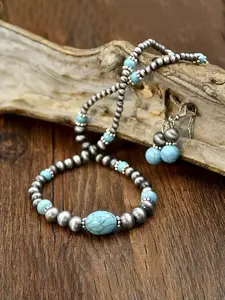 Boho Style Turquoise Necklace Earrings Set, Alloy Chain, Unisex Casual Jewelry, Perfect Party Accessory, All Season Wear, Jewelry Sets