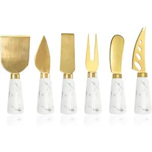 Charcuterie Board Accessories - 6 count Cheese  Set With Marble Handle - Spreader and Butter  for Cheese Kit  (Marble)