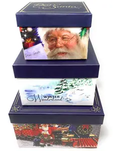 The Seasonal Shop Christmas Gift Boxes Set of 3 Deluxe Christmas Nesting Boxes with Lids in 3 Assorted Sizes for Holiday Decorative Wrapping
