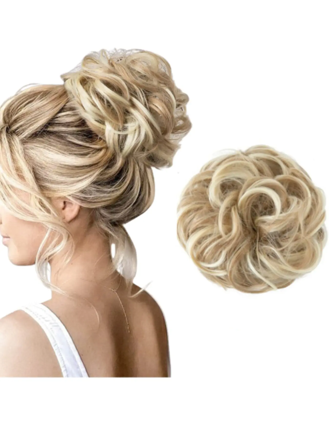 Flower Bud Hair Bun Clip Fake Hair Pack, Curled Hair Circle Ball Headpiece, Puffy Realistic Hair Styling Tool, Women's Hairstyle Accessory, Synthetic Hairpiece, Synthetic Curly Hair