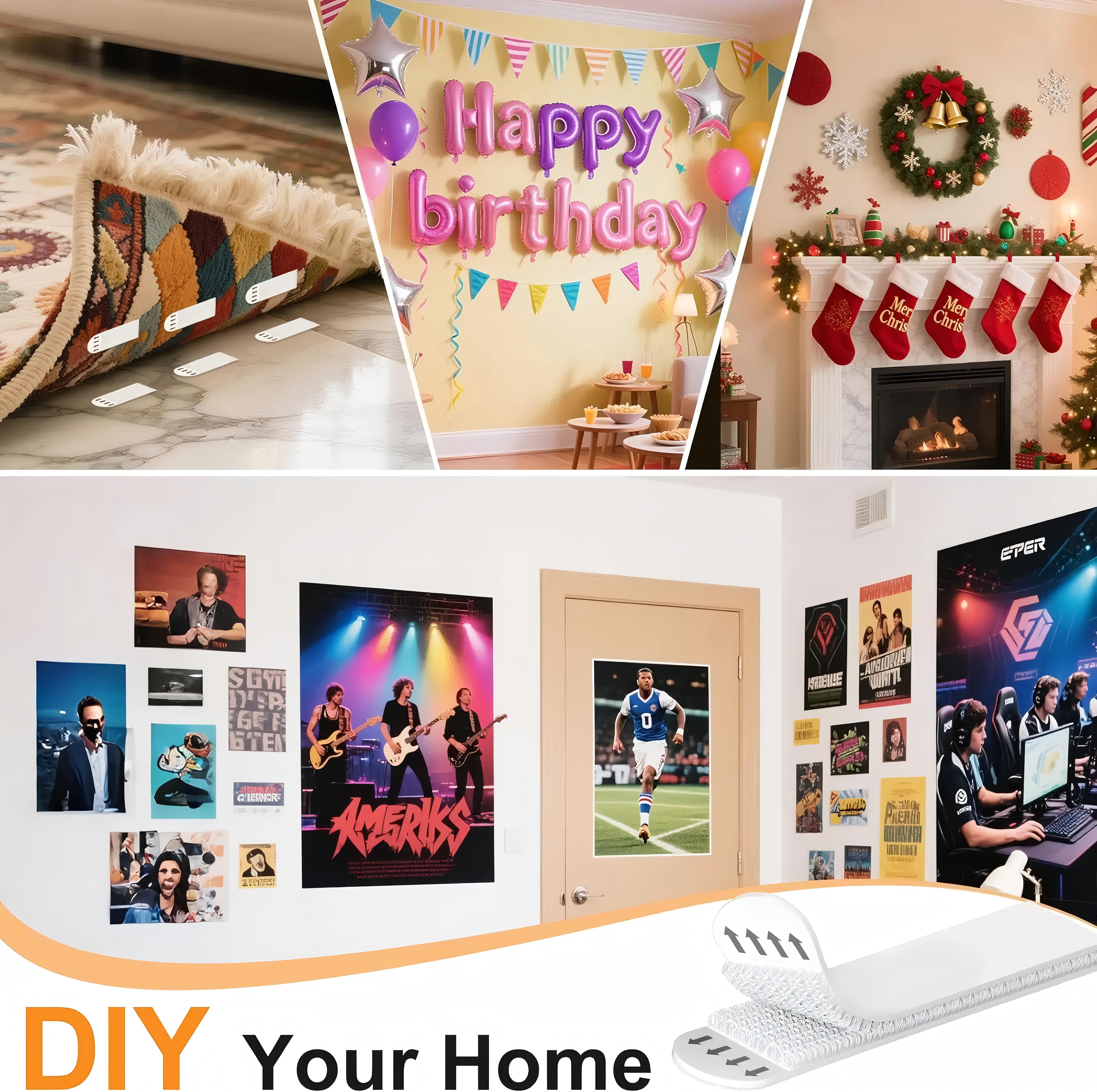 Removable Picture Hanging Strips Nail-Free Double Sided Adhesive Strips No Damage Wall Mount for Frames Hook & Loop All-in-one Heavy Duty