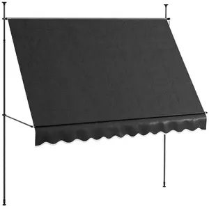 Outsunny Manual Retractable Awning, 59" Non-Screw Patio Sun Shade Shelter with Support Pole Stand and UV Resistant Fabric, for Window, Door, Porch, Deck, Dark Gray