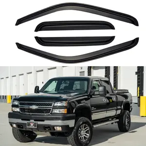 4PCS Window Visors forFor 99-06 Chevrolet Silverado, GMC Sierra 1500; 01-06 Silverado/Sierra 2500/3500, DOUBLE/EXT CAB  Smoke Tinted Acrylic Tape-On Vent Shade Rain Sun & Wind Deflector Black Car Accessories