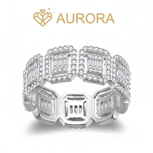 【#115 Royal Grid】Moissanite Stackable band ring enhancer Ring Band with 925 Sterling Silver Synthetic Moissanite