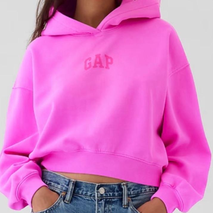 GAP Logo Hoodie - Pink Fleece Pullover with Hood and Long Sleeves