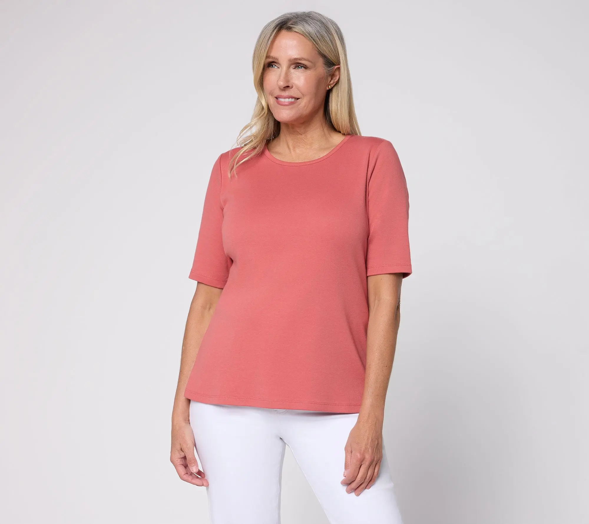 Denim & Co. Essentials Interlock Elbow Sleeve Top