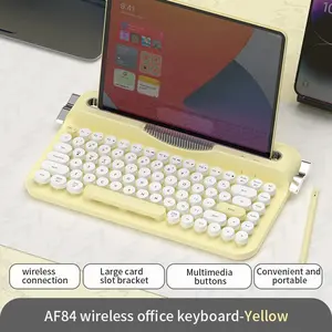 AJAZZ AF84 Wireless Thin Film Keyboard Dual Mode 2.4G Bluetooth Retro Punk Typewriter Female Office Keyboard ABS Material Code Word Office Artifact Circular Keycap Supports Multiple Systems Suitable for Office and Gaming No battery