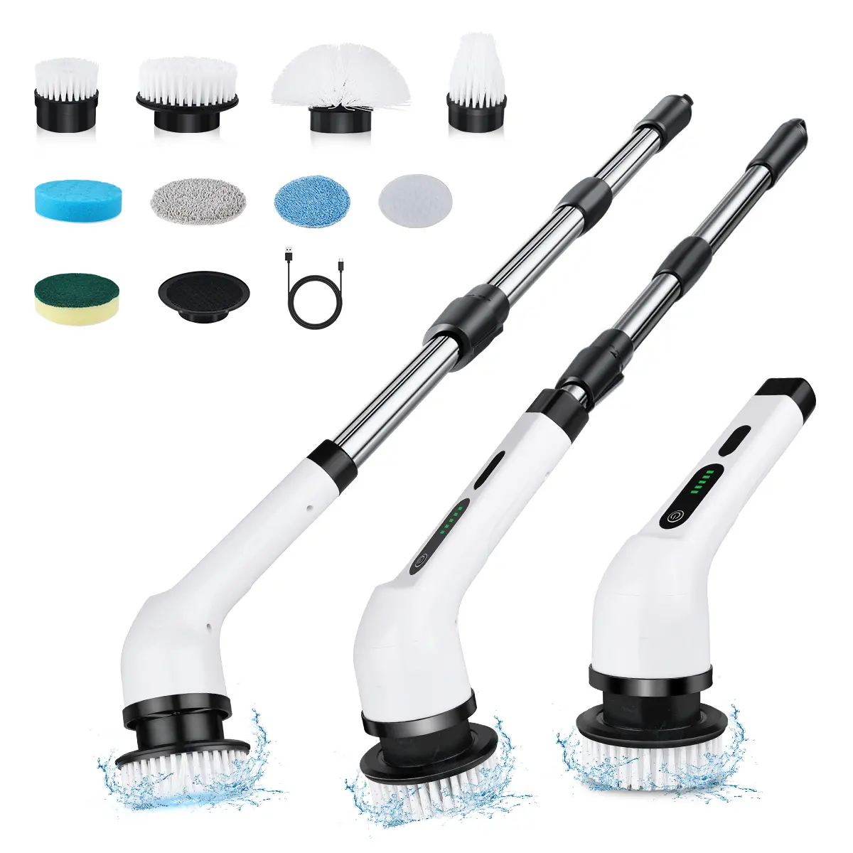 2026 New Cordless Electric Spin Scrubber - Scrubbing Spin Brush, Shower Power Scrubber, IPX7 Waterproof, Multi-Surface, Ultra-Long Battery Life, Adjustable Speed, Extendable Handle, Home Care Cleaning Kit for Bathrooms, Kitchens