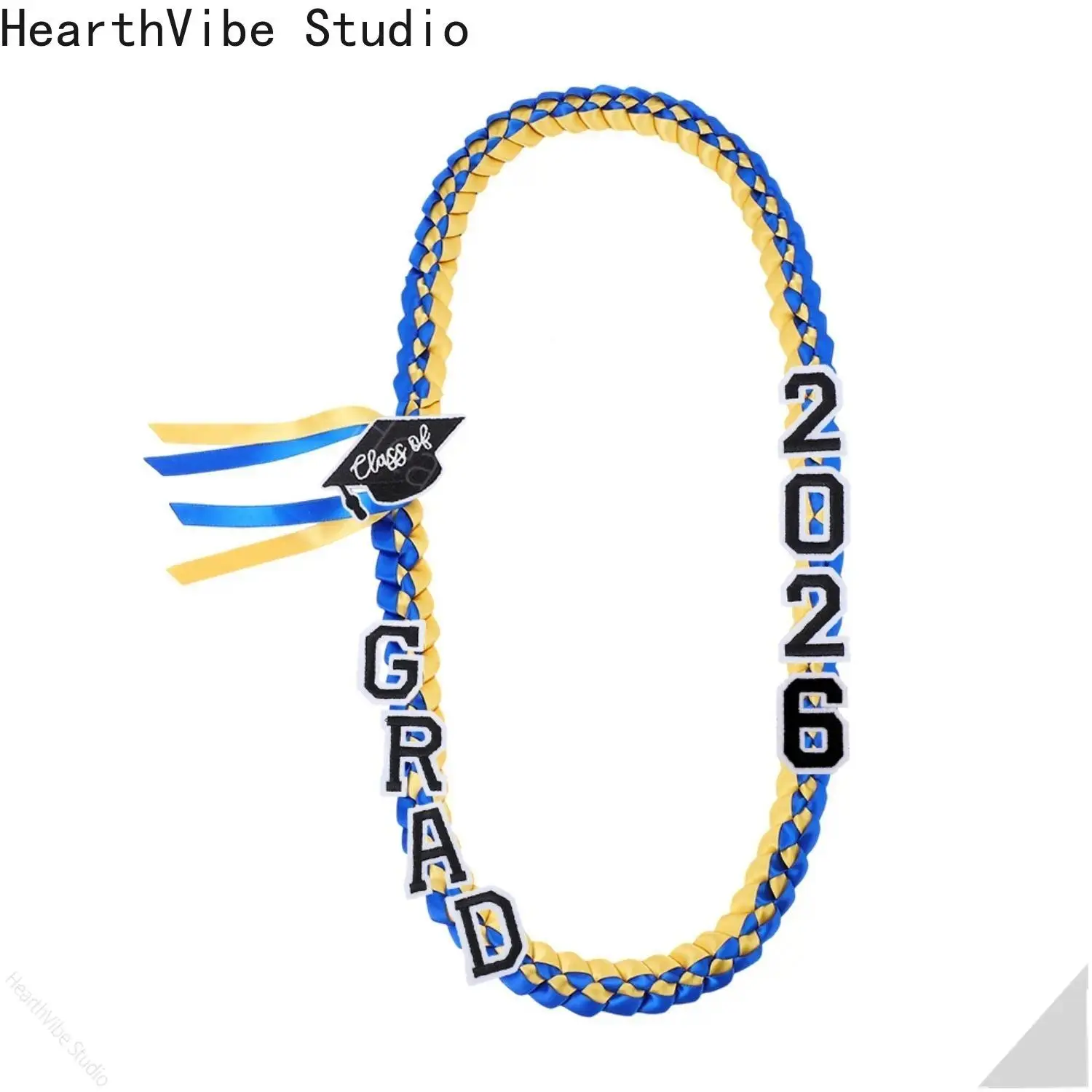 Graduation Leis for Him Her - Hand-Woven Blue Braided Ribbon Lei with GRAD Letters & Cap Charm, Adjustable Graduation Money Lei with Safety Pins for Class of 2026 Graduation Ceremony Party Favors