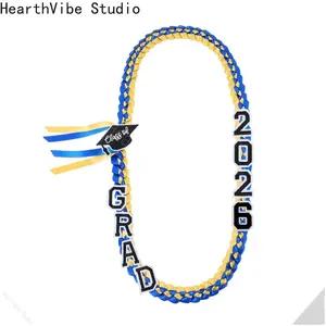 Graduation Leis for Him Her - Hand-Woven Blue Braided Ribbon Lei with GRAD Letters & Cap Charm, Adjustable Graduation Money Lei with Safety Pins for Class of 2026 Graduation Ceremony Party Favors