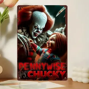 Artistic Pennywise Vs Chucky Vintage Horror Movie Print Metal Tin Sign - 8x12 in Weatherproof Wall Art, Home Decor for Man Cave