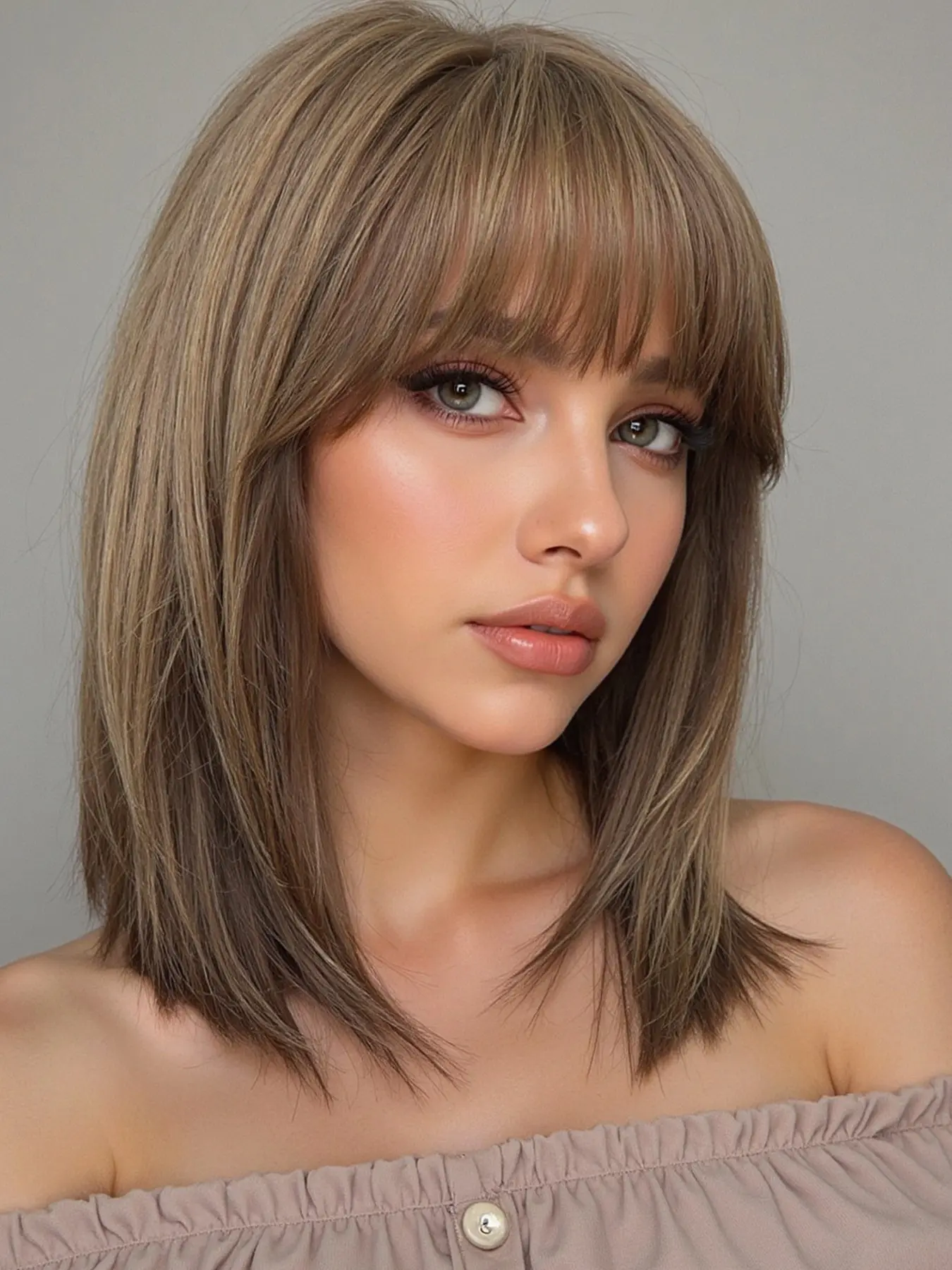 14 Inch Medium Straight Bob Wig, Light Synthetic Fiber, Synthetic Hair, Suitable for Daily Wear, Party, Street Photography, Easy Maintenance, With Bangs Wig, Natural Looking Wig, Synthetic Wigs