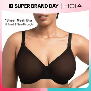 HSIA Enchante Unlined Plus Size Smooth No Lace & Lace Semi Sheer Mesh Underwire Full Coverage Minimizer Bra with Convertible Straps & Smoothing U-Back Invisible Look for Curvy Women
