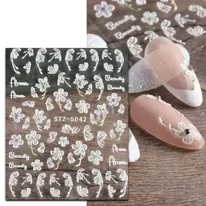 8 Sheets Nail Art Stickers 5D Self-Adhesive Color Flower Rose Tulip Pattern Spring Summer Nail Decals Nail Art Supplies Women Nail Decorations