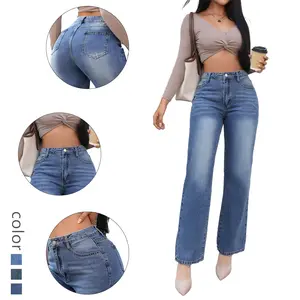 Women's Light Wash High Waisted Wide-Leg Jeans - Loose Fit Denim Pants for Urban Daily Style