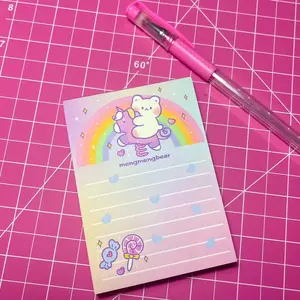 Magical Bear on Unicorn with Rainbow Notepad - Kawaii, Cute, Notebook, Memo, Notes, Stationary, Loose Leaf