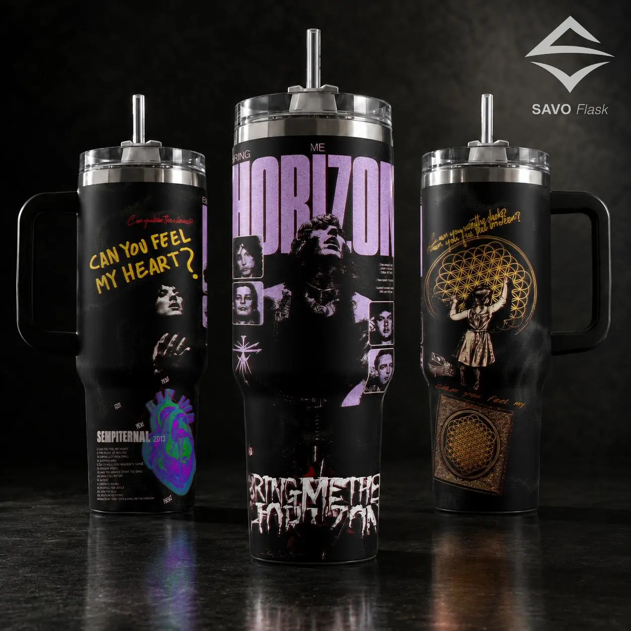 Bring Me The Horizon BMTH Tumbler 20oz 40oz with Handle Straw Can You Feel My Heart Sempiternal Oli Sykes Stainless Steel Insulated Travel Mug Band Merch Gift for Fans Alternative Rock Emo Aesthetic