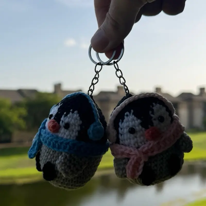 Blue Crochet Penguin keychains