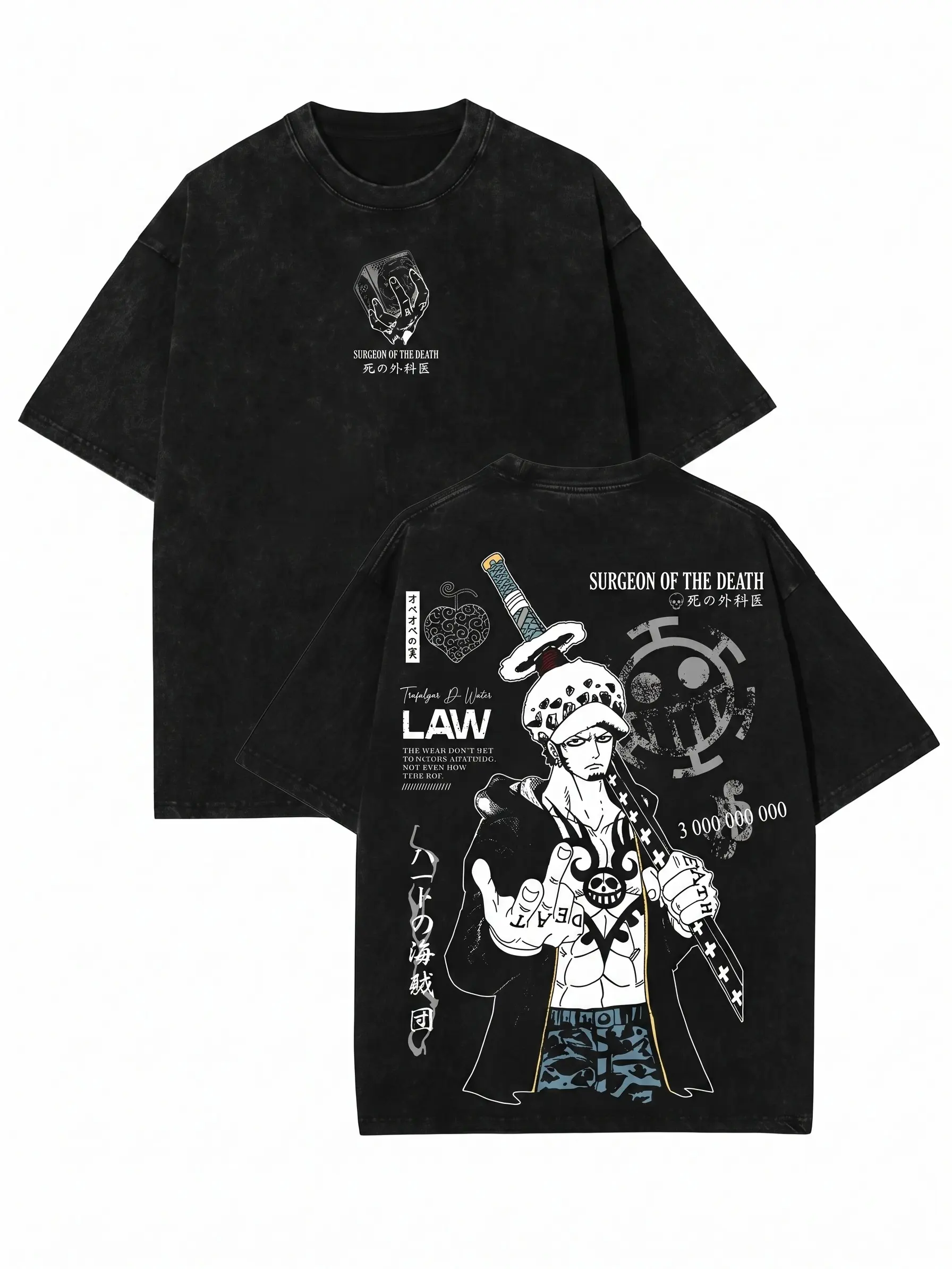 Trafalgar Law One Piece T Shirt Vintage Washed Oversized Anime Graphic Tee Surgeon of Death Heavyweight Cotton Manga Streetwear Y2K Retro Unisex Short Sleeve Summer Top