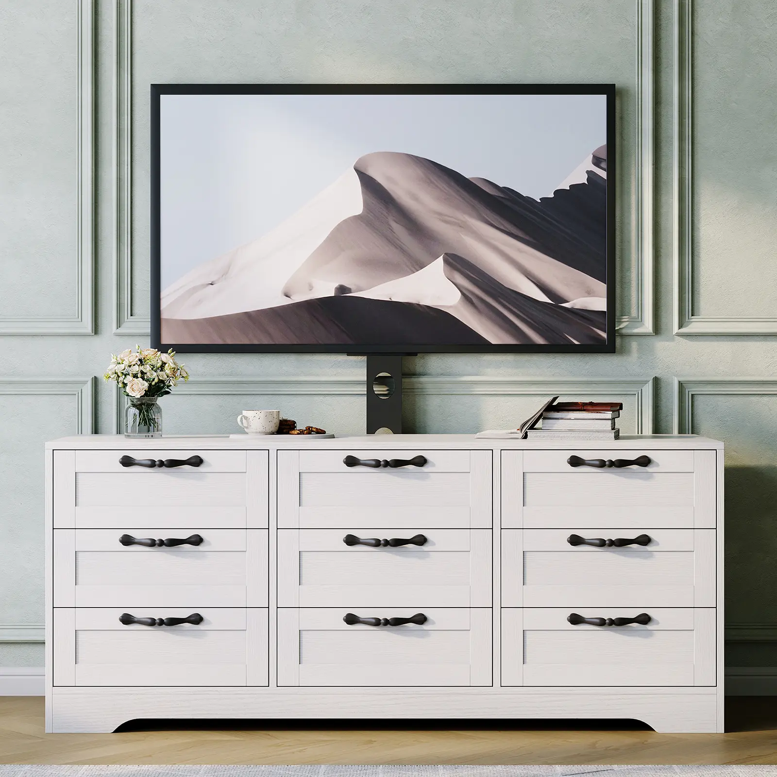 9 Drawer Dresser TV Stand with Mount for 32-85 in TVs, Modern Entertainment Center with Drawers, Media Console Table for Bedroom Living Room