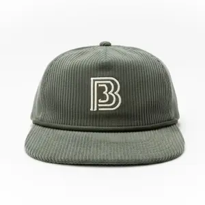 Corduroy Classic Logo Puff Hat, Unisex 5-Panel Cap, Casual Puff Embroidery Fashion Accessory