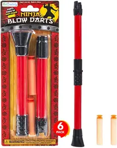 Ninja Blow Darts, Set of 6 Blasters with 2 Darts Each, Ninja Toys for Kids, Fun Halloween Costume Accessories, Best Ninja Birthday Party Favors, Blowdart Goodie Bag Fillers