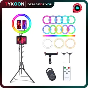 12" RGB Selfie Ring Light with 63" Tripod & Phone Holder 18 Color LED for Video Recording Compatible with Cell Phones & Cameras