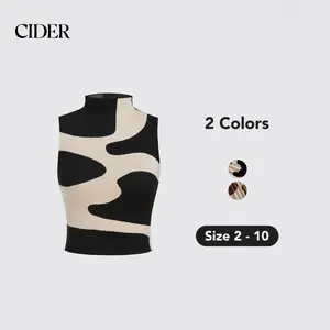 Cider [2 colors, size 2-10] Knitted Zebra Stripe Sleeveless Crop Top