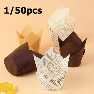 50 cake liners, baked cake boxes, cups, cake decoration tools, cake packaging boxes, tulip cake paper cups, oil proof paper cups
