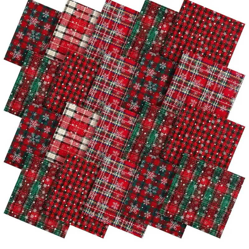 Product imageTitle Boao 40 Pcs 5 x 5 Inch Vintage Plaid Quilting Fabric Squares Gingham Homespun Precut Fabric Red Green Black