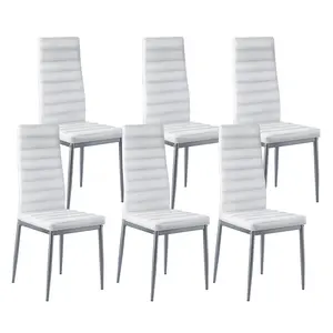 VEVOR Modern Dining Room Accent Chairs Set of 6, Upholstered Leather Side Chair for Dining Tables, Space-Saving Kitchen Table Chair with Thick Cushions and Metal Legs, White