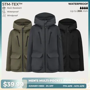 PUFFIT STM-TEX Men’s Multi-Pocket Raincoat,Offering Waterproof,Stain-resistant,Windproof Properties,With 20,000mm Water Column For High Waterproof Performance,Shell Jacket,Spring Jacket,Windbreaker,Dog Walking,School Running,Football Mum