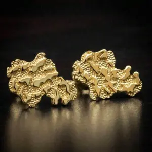Hip Hop Gold Asymmetric Geometric Stud Earrings for Men