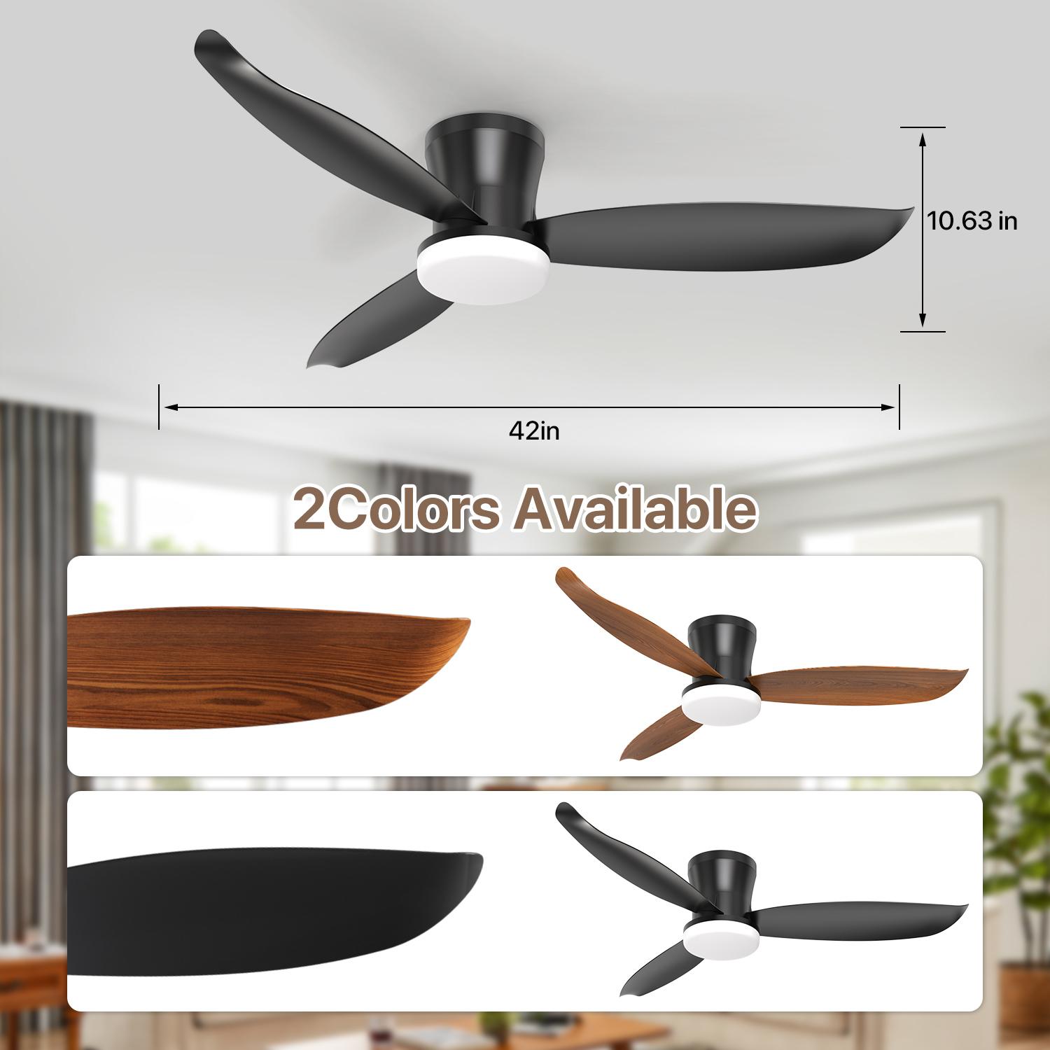 GALENTAL 42 Inch Smart Ceiling Fan with Light and Remote Control - 6 Speeds, Multi-function Ceiling Fan, Reversible, 1/2/4/8H Timer, 3 Color Temperatures, for Bedroom & Living Room