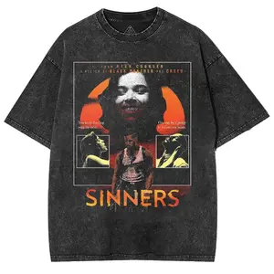 Retro Limited Sinners T Shirt  Mary Sm0ke Stack Unisex Horror Action Film Acid Washed Tee Oversized Cotton Graphic Vintage Movie Tee Shirt  graphic tee shirts men Men s Graphic Round Neck T shirt