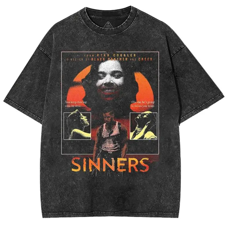 Retro Limited Sinners T Shirt  Mary Sm0ke Stack Unisex Horror Action Film Acid Washed Tee Oversized Cotton Graphic Vintage Movie Tee Shirt  graphic tee shirts men Men s Graphic Round Neck T shirt