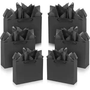 Black  Bags Bundle: 4 Small (8.7''), 4 Medium (10.6''), 4 Large (12.6'')  Paper Bags with Tissue Paper for Wedding, Graduations, Birthdays, Shopping (12)