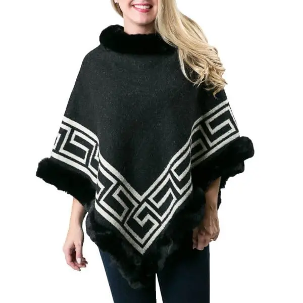 Fashion Culture Top It Off Desiree Faux Fur Trim Poncho – Chic & Warm Cold Weather Wardrobe Essential