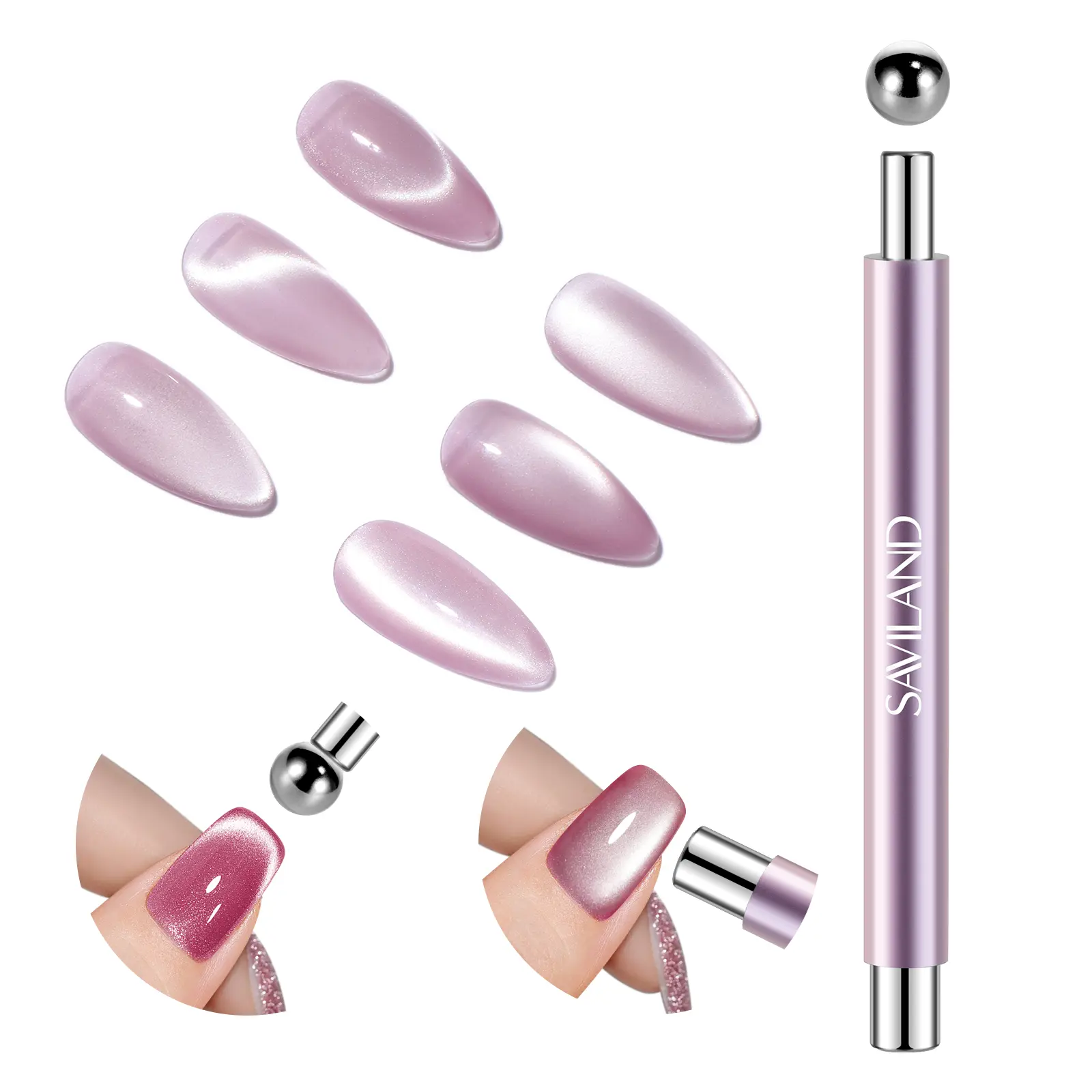 SAVILAND Cat Eye Magnetic for Nails: Pink Double-Head Nail Magnet Sturdy Cat Eye Magnet for Nails with Round Magnetic Bead Multifunctional Magnet for Cat Eye Gel Polish DIY Home Salon