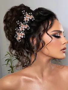 Set of Three Elegant Pearl Rhinestone Hairpins, Perfect for Bridesmaids and Weddings, Luxury Wedding Accessories