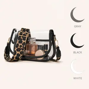 Clear Crossbody Bag for Women Stadium Approved Purse Transparent Shoulder Bag Leopard Strap Messenger Bag Small PVC Satchel Concert Bag Adjustable Strap Phone Bag for Girls Teens College Students Sports Events Travel Shopping Daily Use Gift Trendy Bag