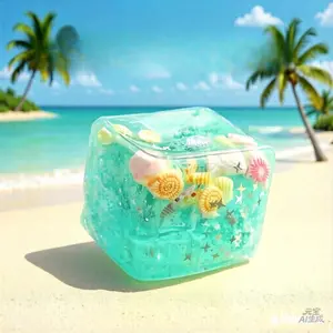 Ocean Maltose Cube Squishy Stress Ball, Glitter Shell Fidget Toy, Slow Rise Squeeze Toy for Anxiety Relief, Cute Beach Design, Portable Sensory Toy for Kids Adults squishy toys popping wubble squishy