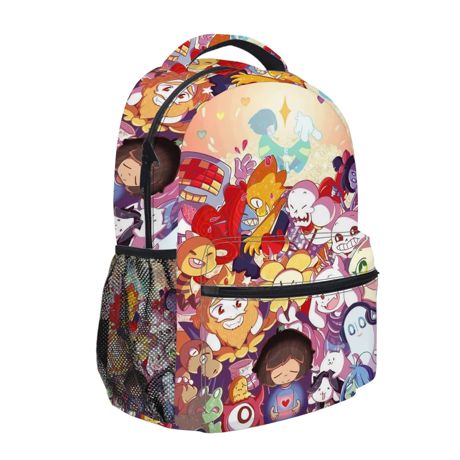 undertale Y2K Aesthetic Backpack for Girls, Cute Cartoon Girl Printed School Bag for Teens, Large Capacity Bookbag with Mesh Side Pockets, Lightweight Casual Travel Daypack for Back to School e-249