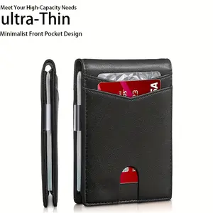 Fashion Men's Microfiber Ultra-Thin Bifold Wallet, RFID Blocking ID Credit Card Holder, Minimalist Front Pocket Design, Multifunctional Large Capacity Money Clip, With ID Window, Multi Card Slot, Easily Removable Money And Cards, Pocket Purse, Gift