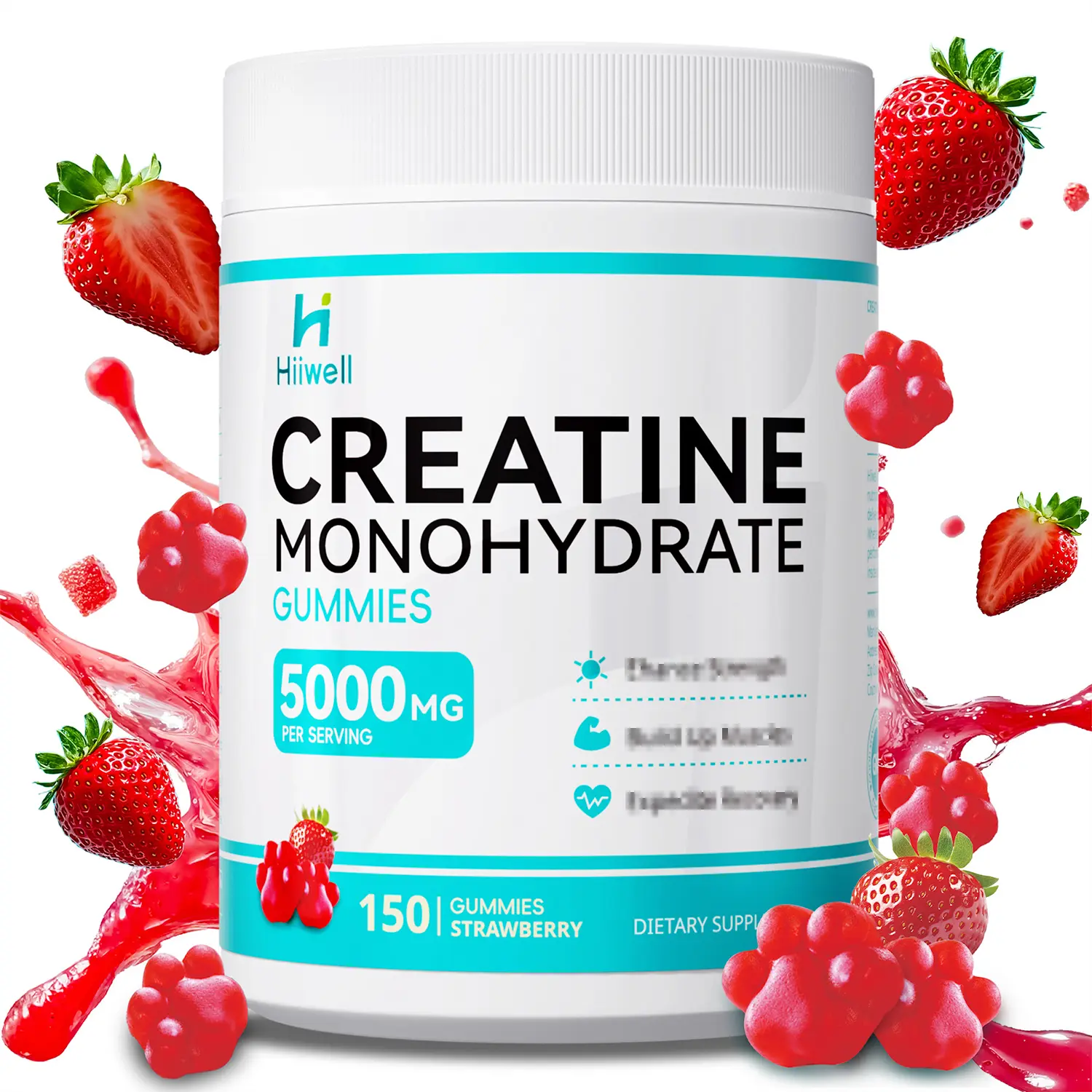 Hiiwell Creatine Gummies, Creatine Monohydrate 5000mg, Chewable Daily Supplement, Strawberry Flavor, 150 Count