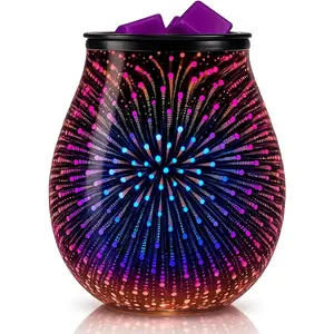 3D Glass Fireworks Electric Wax Melt Warmer with PTC Heating Plate 7 LED Changing Light Wax Colorful Fragrance Oil